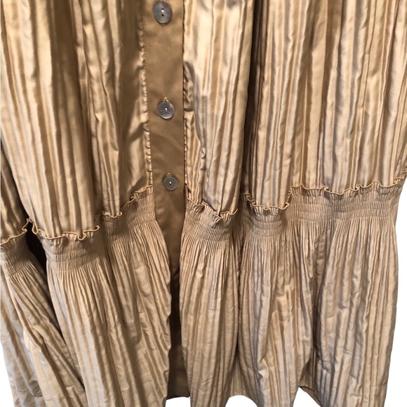 Soft Surroundings Gold Tiered Maxi Broom Skirt Sz. M Buttin Front Silky Feel - Picture 3 of 6